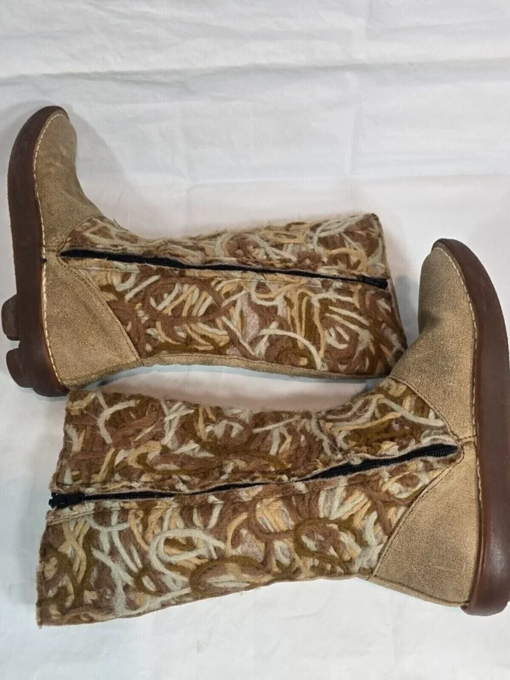 El Naturalista Yarn Mid Calf Boots Women Size 6.5 Leather Suede Zip Brown Boho